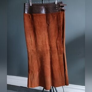 Vintage Ralph Lauren blue label western brown suede/ leather skirt size 8